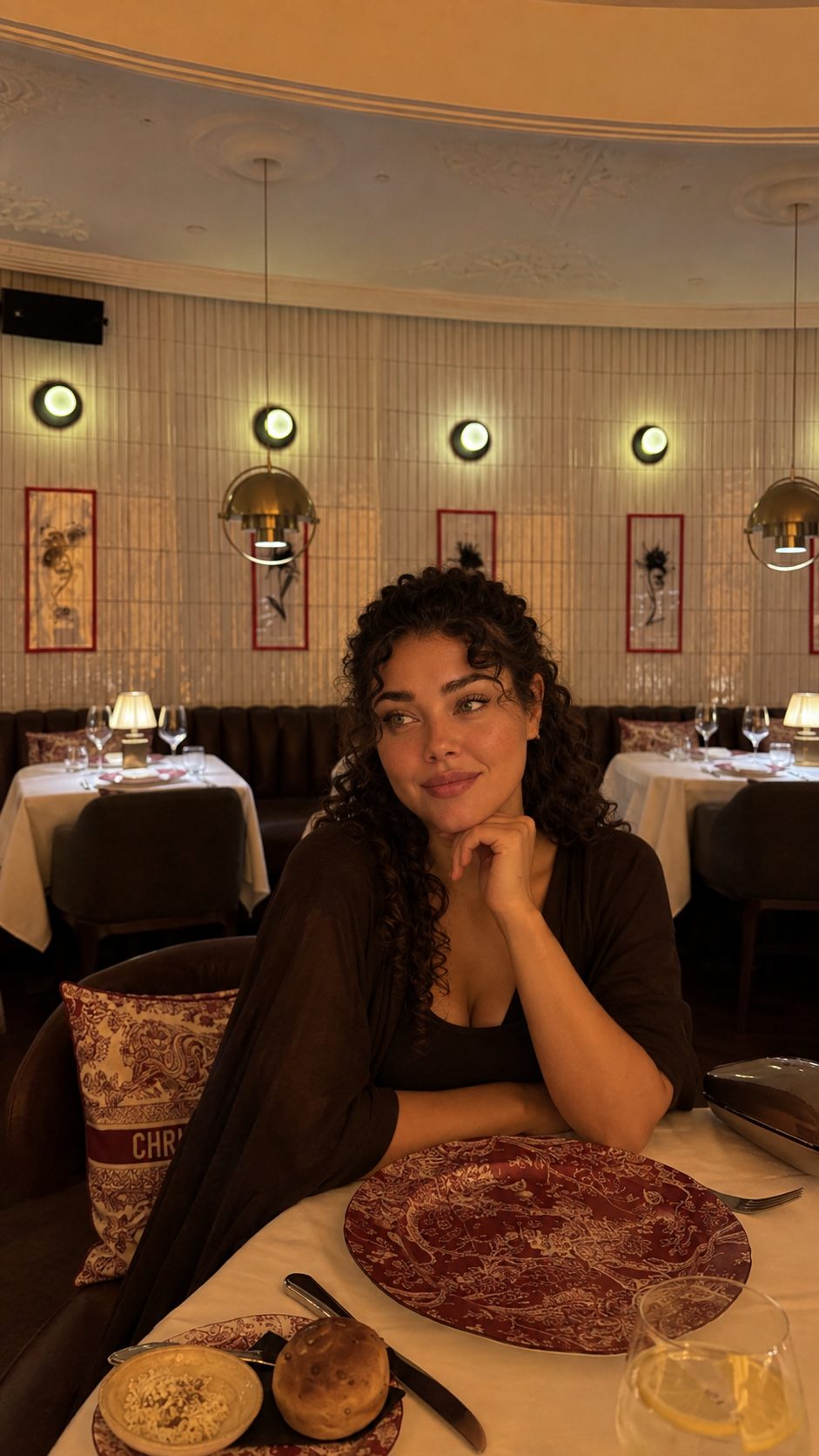 Virtual influencer seated at a restaurant