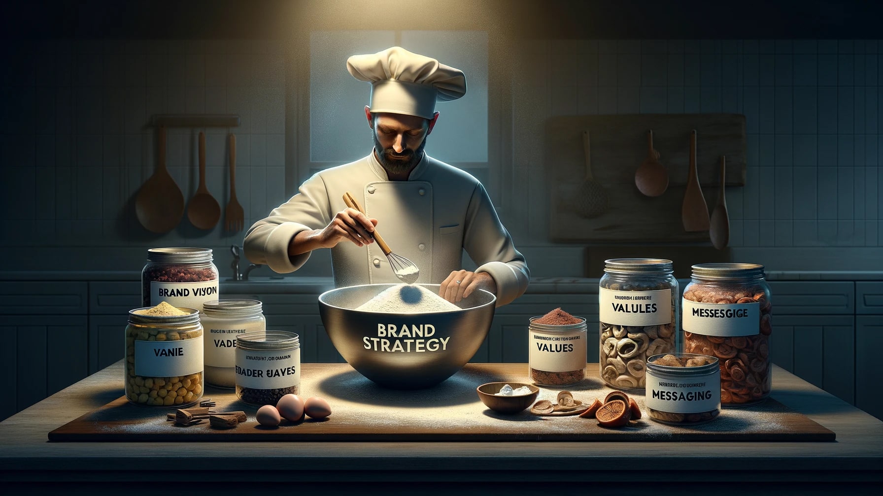 A-chef-carefully-mixing-ingredients-labeled-Brand-Vision-Values-and-Messaging-to-create-a-delicious-Brand-Strategy-min