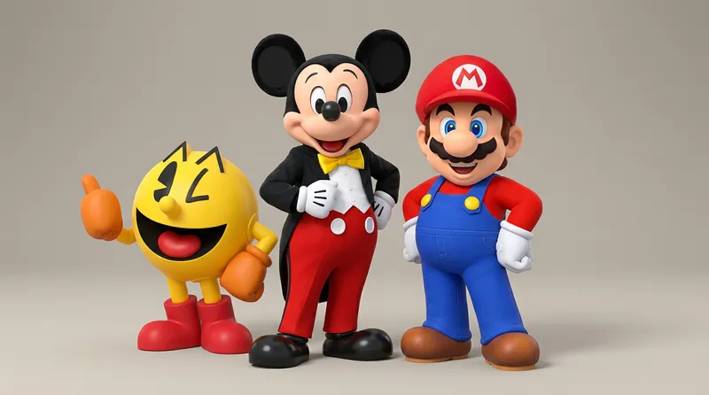 pac-man, mickey mouse and mario, brand mascot examples from entertainment and gaming industry 