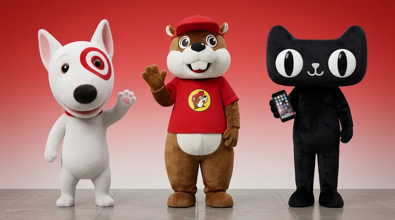 Bullseye, Buckey the beaver and Tmall cat, brand mascot examples from Retail and e-commerce industry 