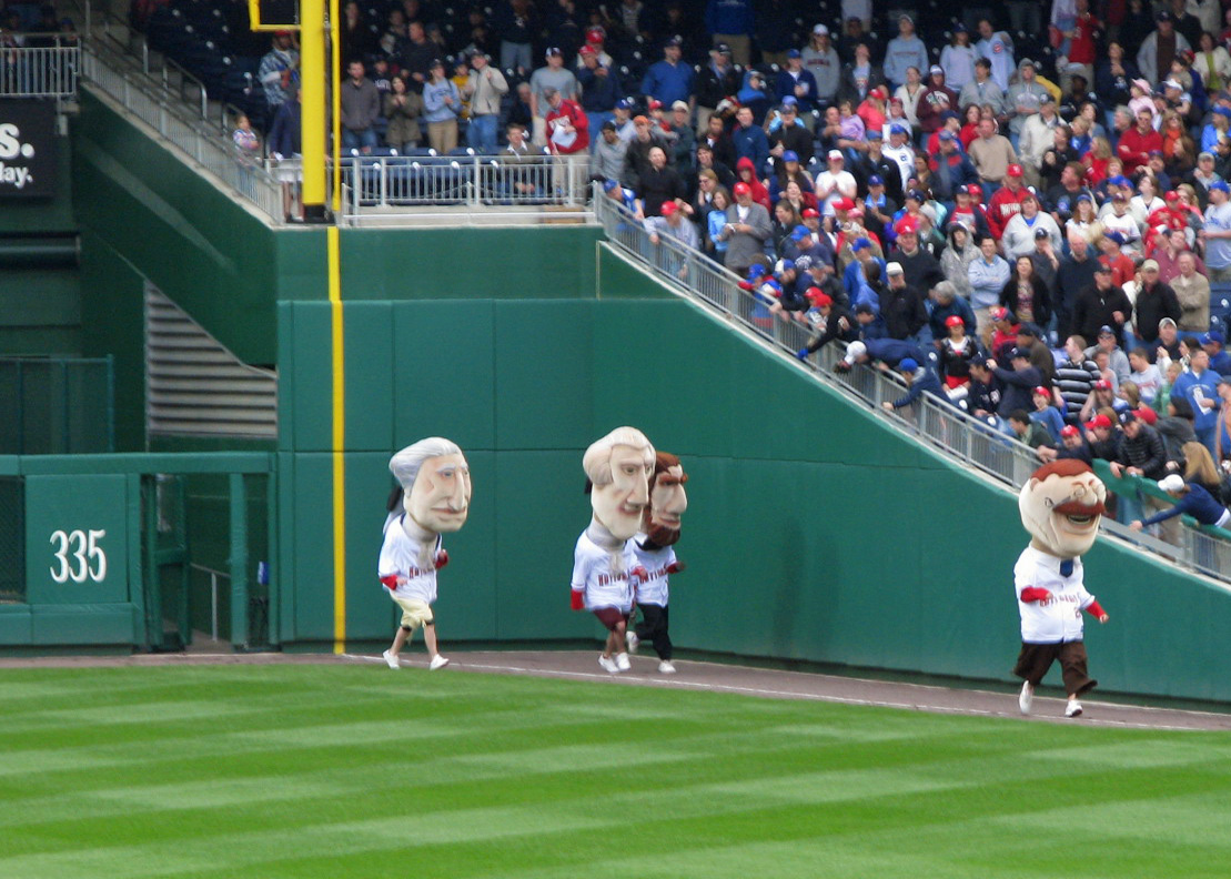 Washington Nationals Racing Presidents mascots racing in the stadium