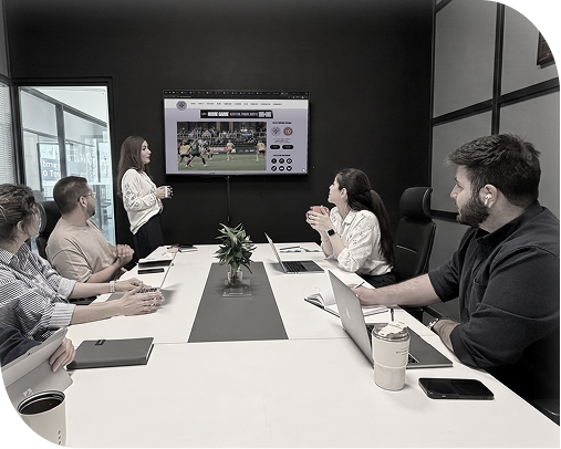 Meeting with presentation on screen