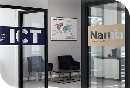 Office space with labeled rooms